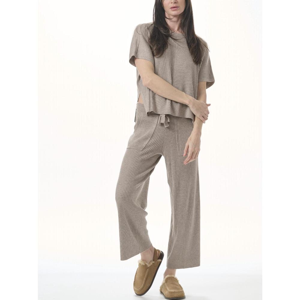 Splendid Taupe Ribbed Wide Leg Lounge pant